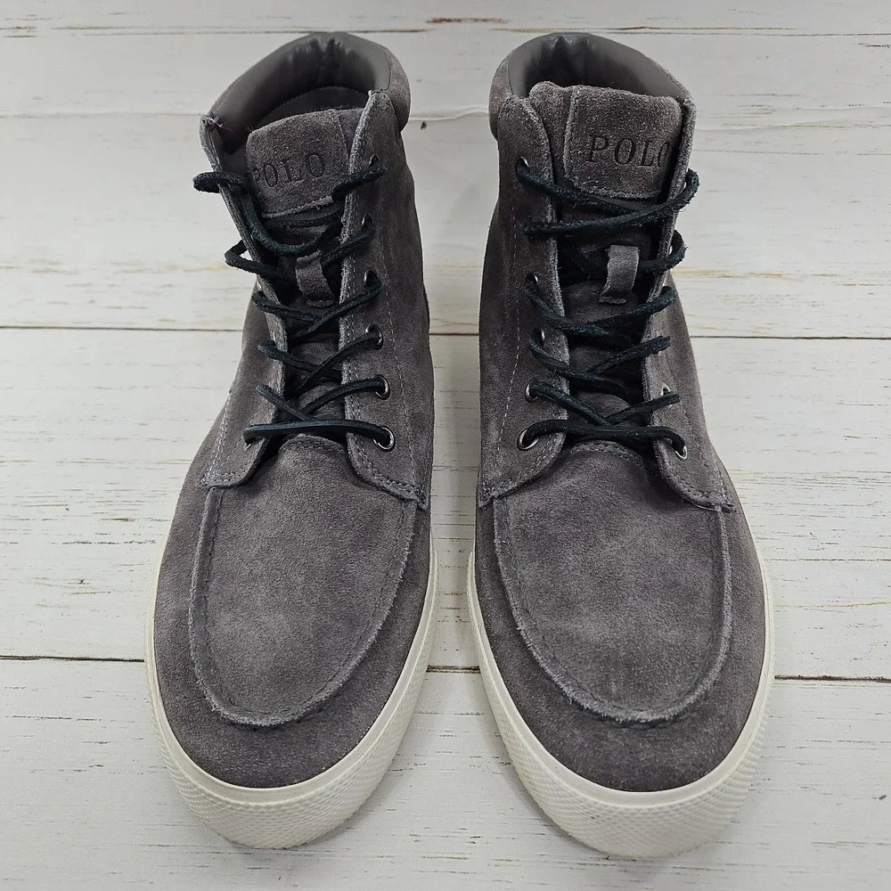 Polo Ralph Lauren Tedd Chukka Boots Mens 9.5 D Gray Leather Suede Hi Top Shoe‎